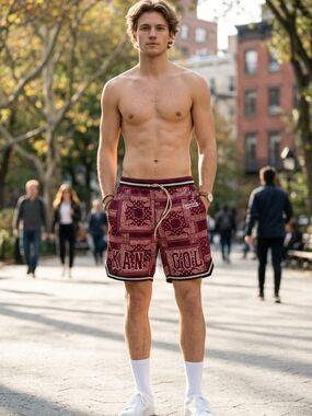 Kangol Burgundy Bandana Print Athletic Shorts - Unworn 2 Available